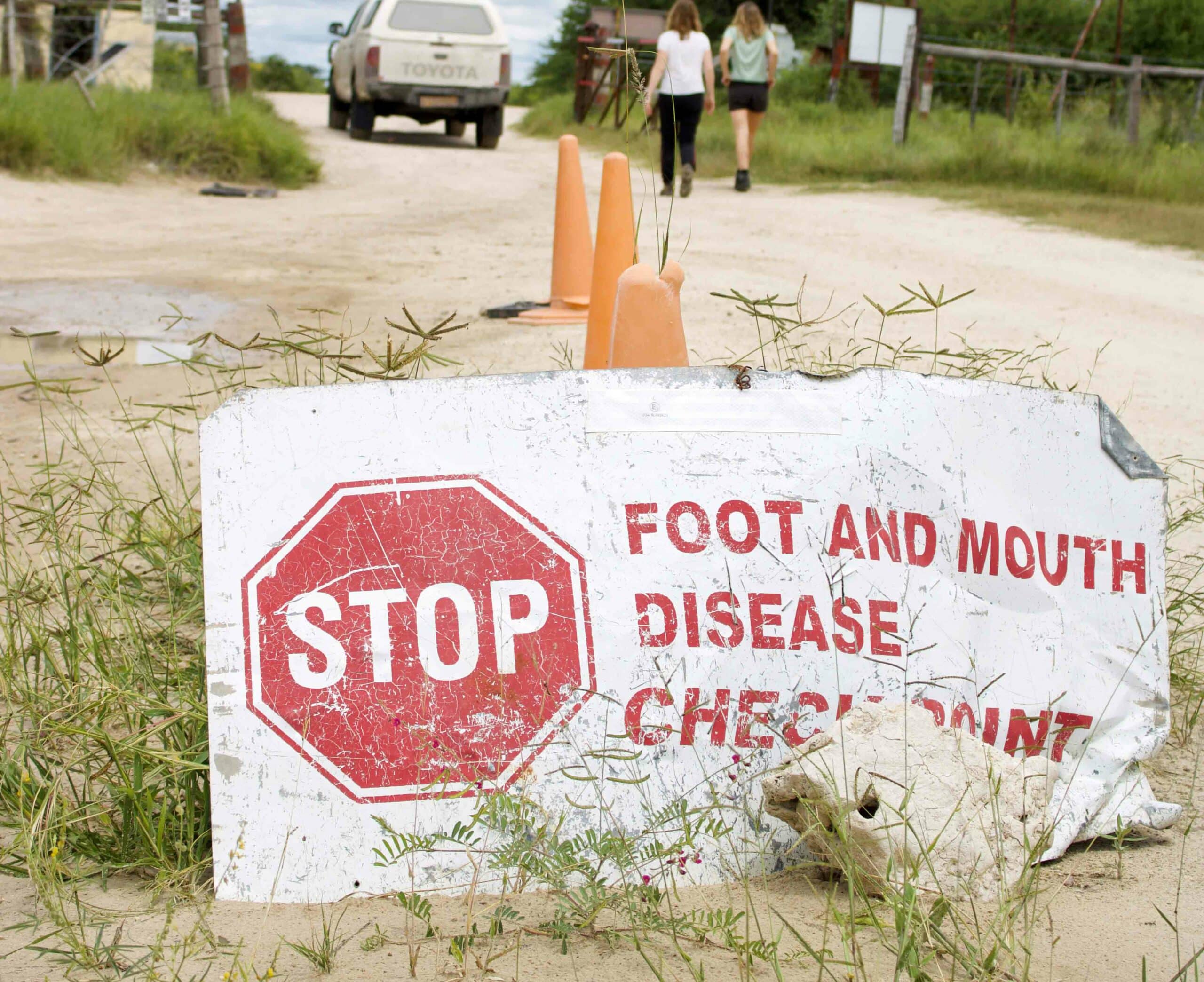 Picture showing the warning sign of a foot and mouth disease checkpoint