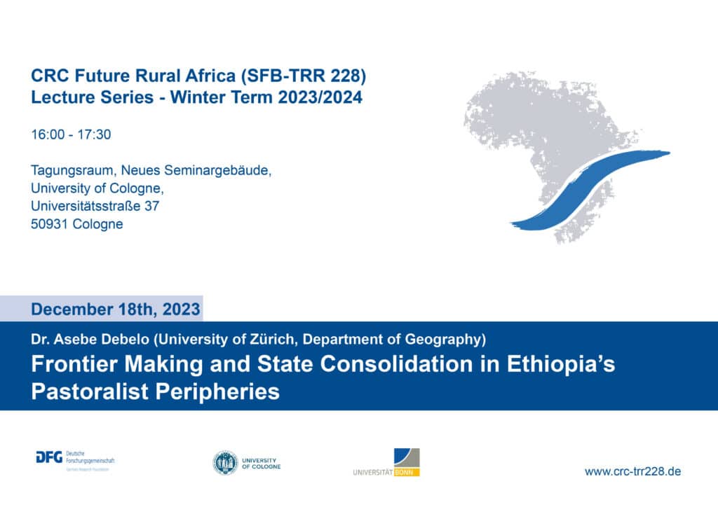 Poster for a public lecture hosted by the CRC Future Rural Africa on 18 December 2023