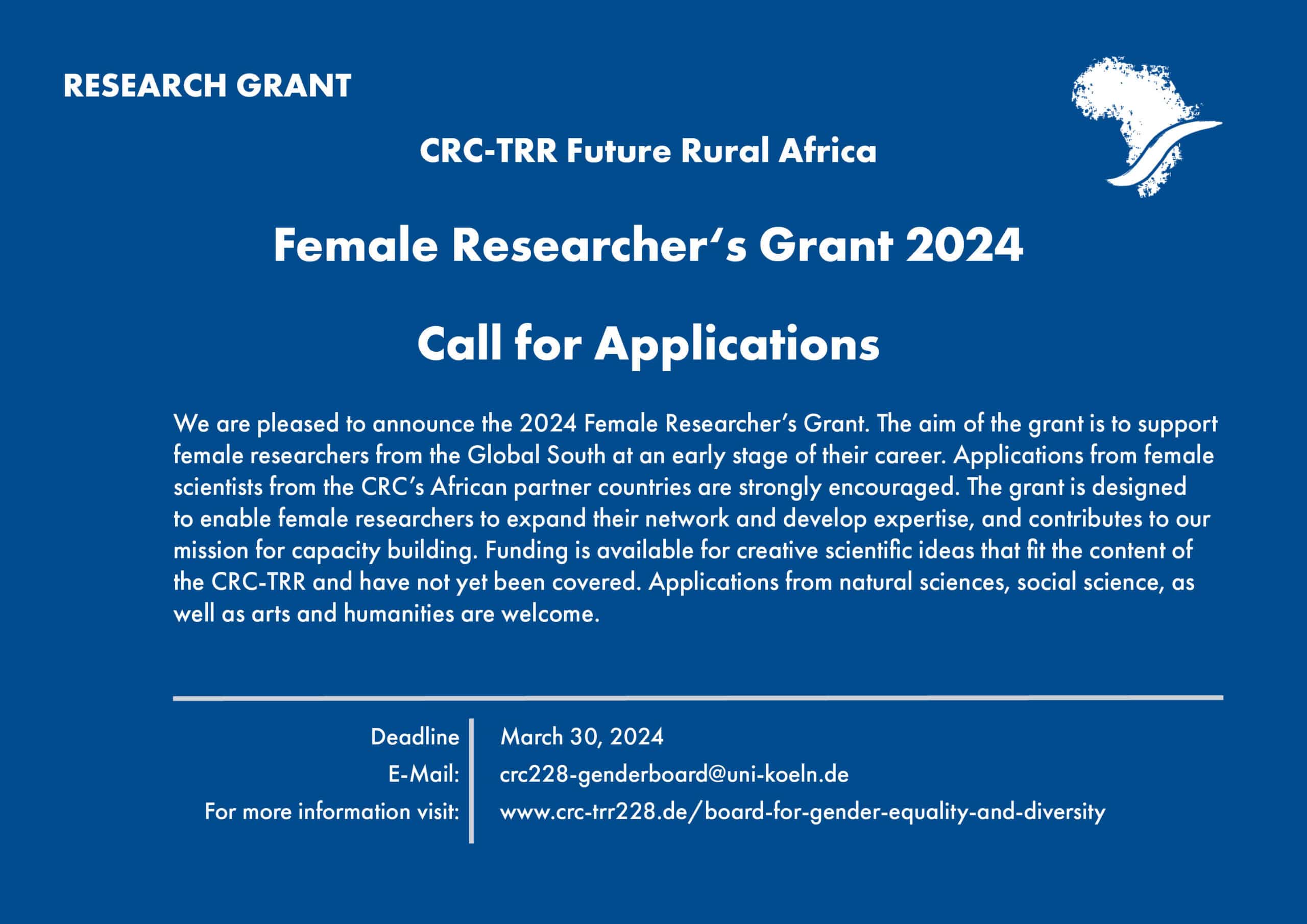 cover for a web post announcing the future rural africa female researchers' grant 2024