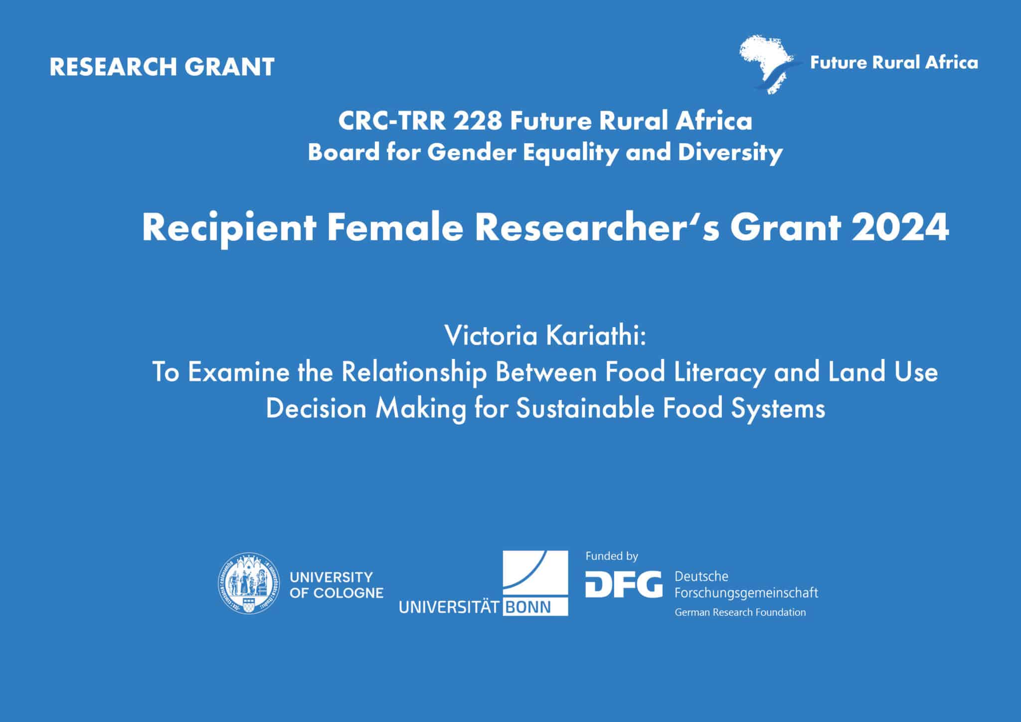 Web Cover announcing the recipient of the future rural africa female researcher's grant 2024