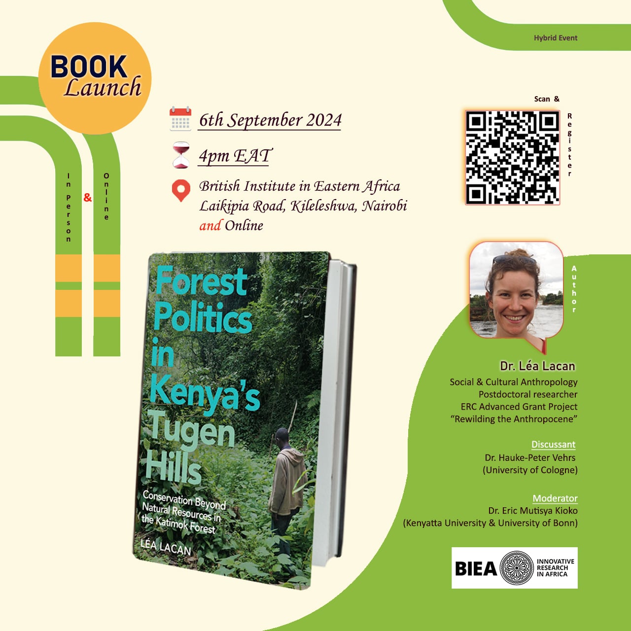 poster advertising a book launch with lea lacan at the biea in nairobi