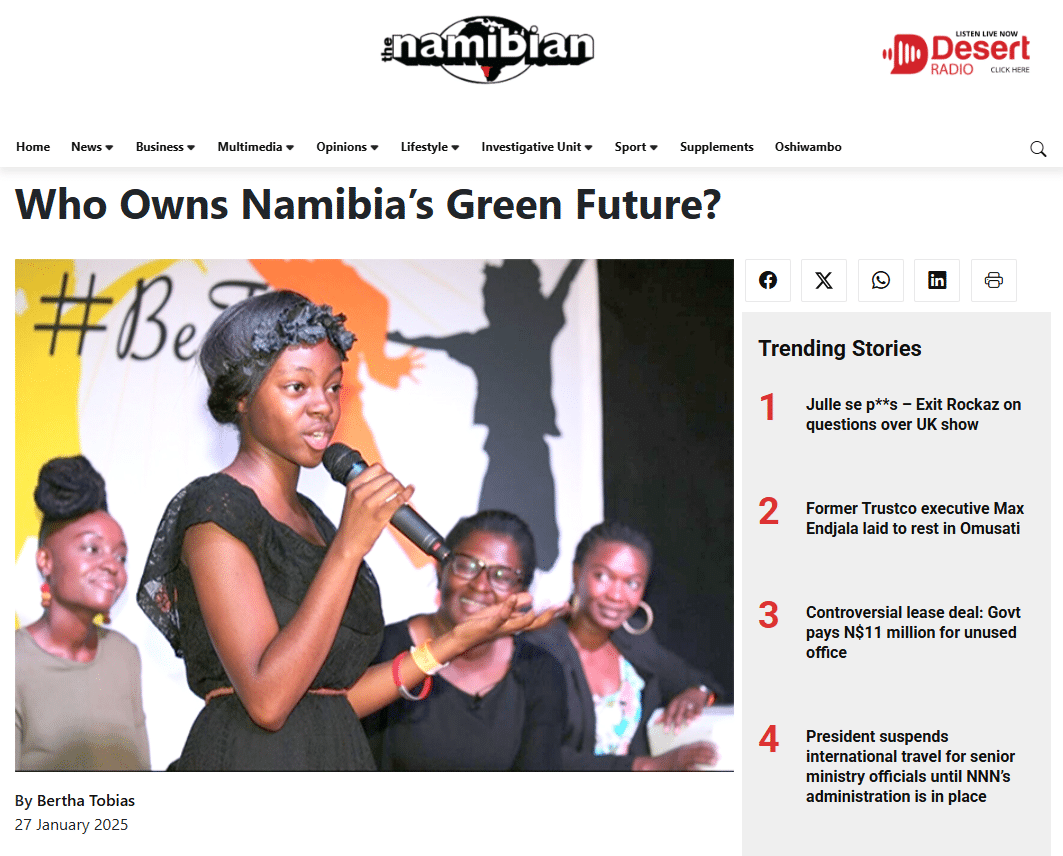 screenshot of an article in "the namibian"