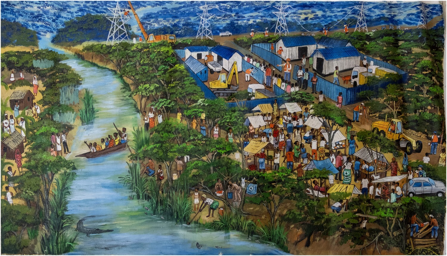 This illustration portrays the emerging labor camp near the future Kidunda Dam construction site, highlighting the intersection of infrastructure development, precarious labor, and the yet-to-materialize promises of the dam project