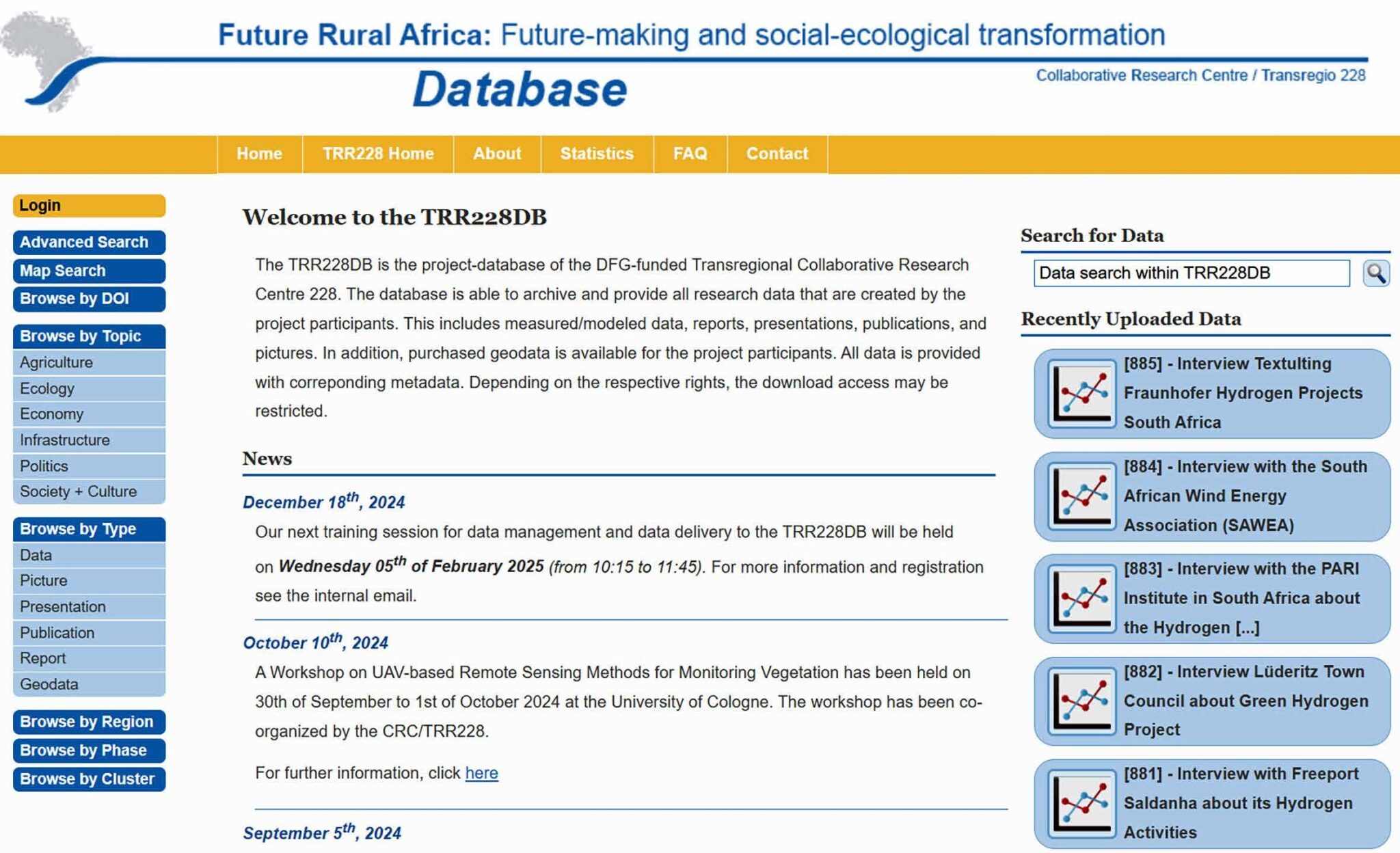 user interface of the trr228 database